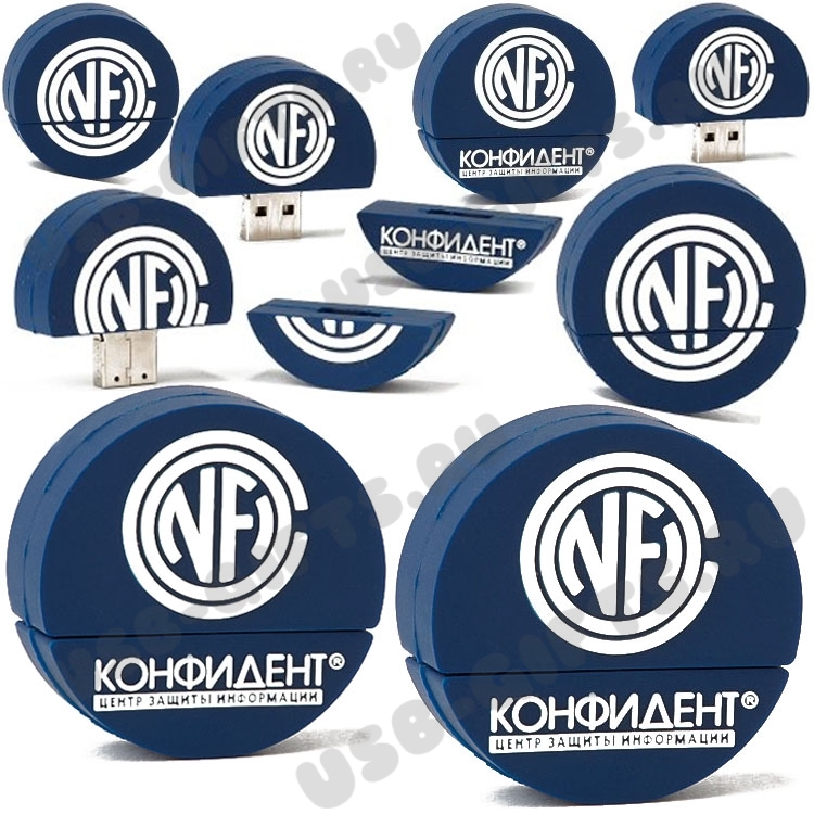 Круглые usb флеш карты логотип «Конфидент» синие флешки по индивидуальному дизайну