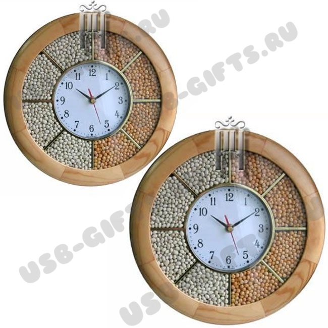 Круглые настенные часы со специями деревянные с логотипом