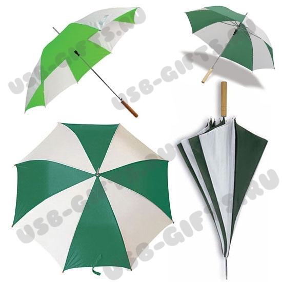 Зеленые зонты автоматические с деревянной ручкой с логотипом