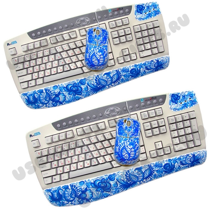 Наборы клавиатура и мышь хохлома компьютерные расписные сувениры оптом