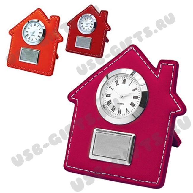 Красные настольные часы «Дом» с логотипом оптом