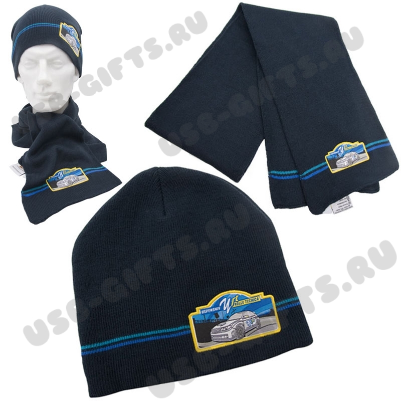 Вязаный набор 2 предмета шапка и шарф полушерсть с логотипом оптом