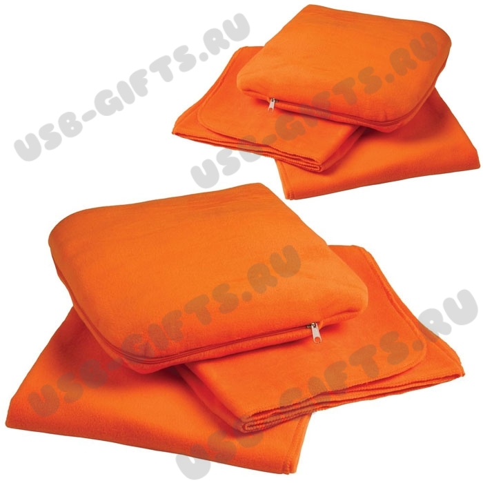 Оранжевые пледы подушки флис с логотипом продажа оптом плед подушка со склада