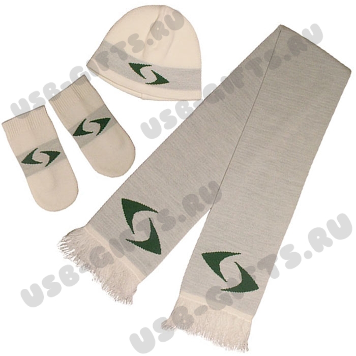 Вязаные наборы хлопок: шарф, шапка с нанесением логотипа прайс-лист оптом