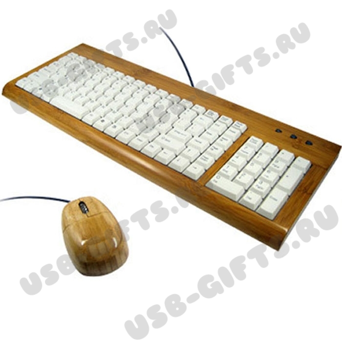 Деревянные проводные наборы: клавиатура и мышь под логотип оптом
