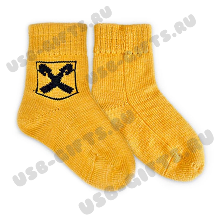 Желтые вязаные шерстяные носки с нанесением логотипа продажа оптом недорого