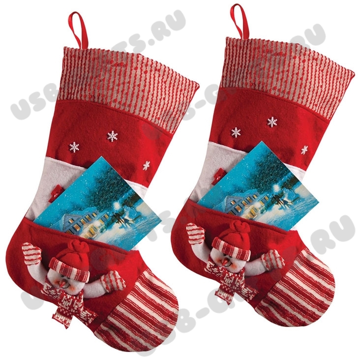 Красные новогодние носки для подарков с нанесением логотипа