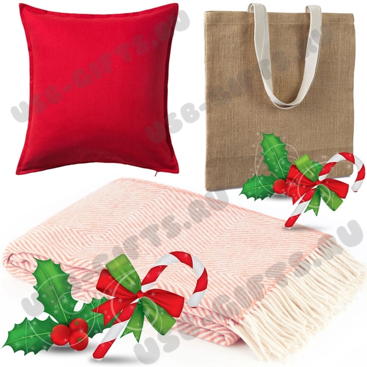 Подарочный новогодний набор: сумка, плед, подушка под нанесение