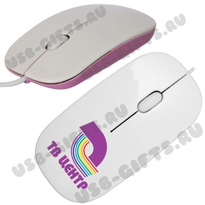 Проводная мышка бело-розово-фиолетовая под логотип