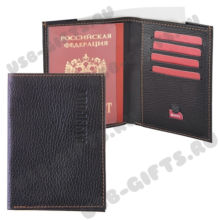 Обложки для паспорта кожа 4 кармана, карман для сим карты, на тканевом подкладе