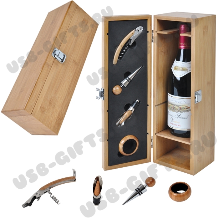 Набор винный: пробка, нож сомелье-штопор, каплеуловитель, воронка под нанесение логотипа