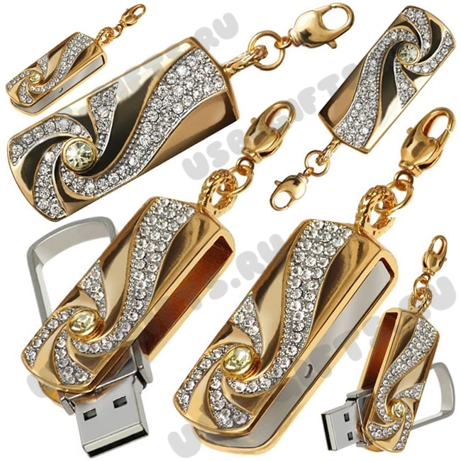 Ювелирная флэшка золото серебро USB Flash Drive со стразами