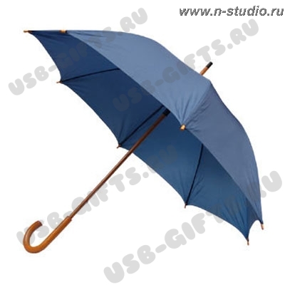 Синий зонт-трость D-103 с деревянной ручкой