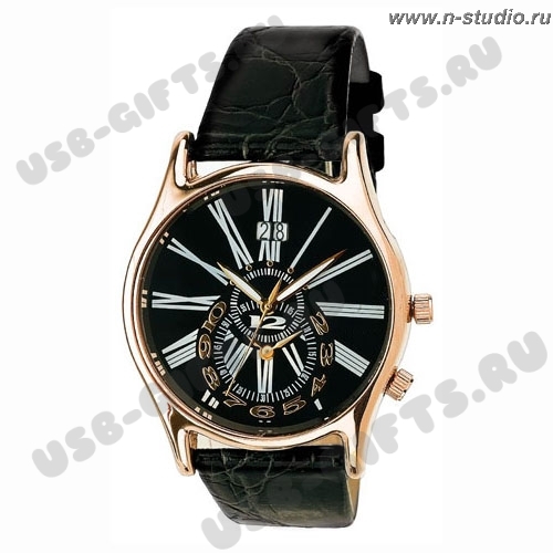 Золотые наручные часы с кожаным браслетом (мужские)
