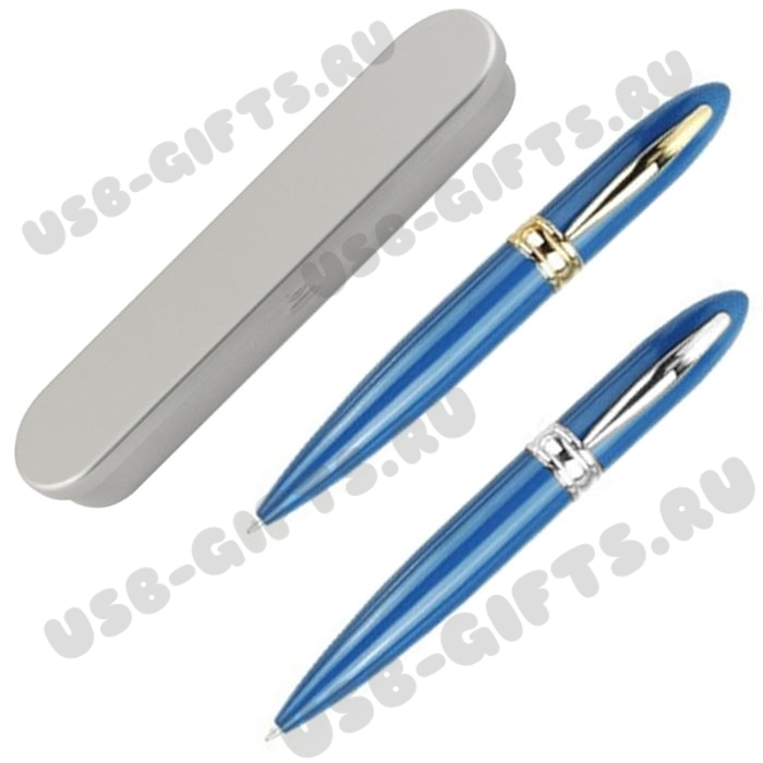 Синие ручка флешки металл usb flash pen blue в подарочной упаковке под логотип