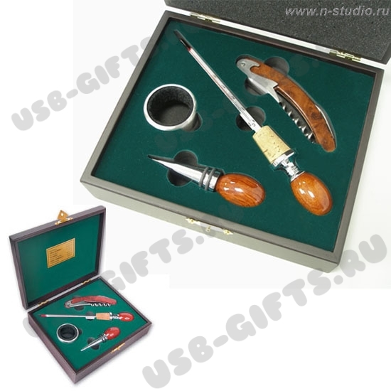 Винный набор кольцо, пробка, нож сомелье и термометр сувенирный