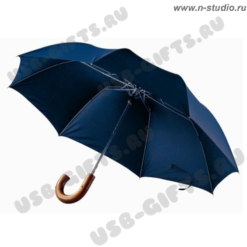 Зонт складной в 2 сложения с деревянной ручкой синий корпоративный