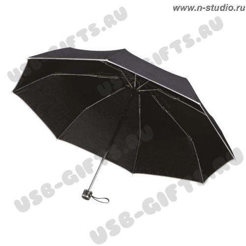 Зонт складной в 3 сложения черный с фирменной символикой