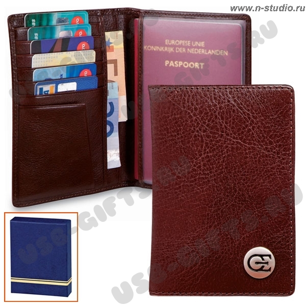 Обложка для паспорта кожаная коричневая с символикой компании