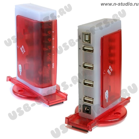 HUB USB ХАБ с адаптером 4 порта красный под логотип
