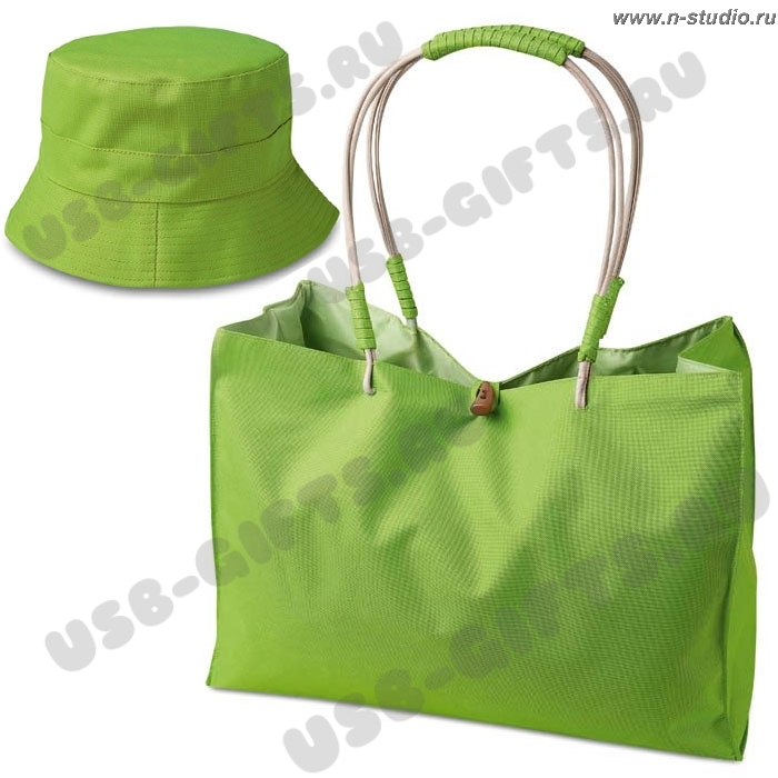 Зеленая сумка пляжная панама в комплекте