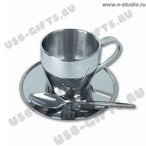 Термо набор чайная чашка блюдцем ложка металл