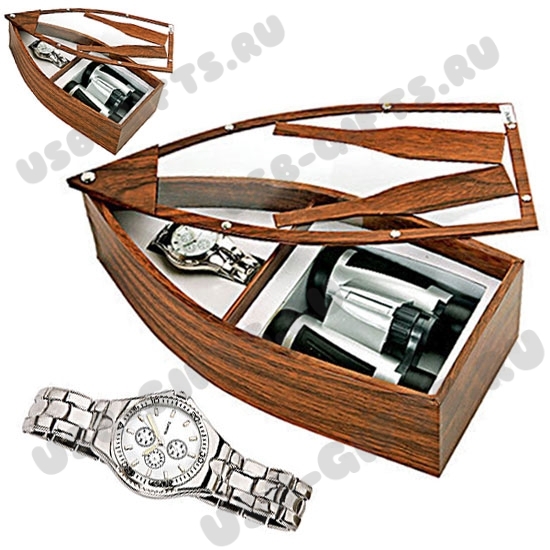 Набор: часы наручные, бинокль в подарочной коробке в виде лодки