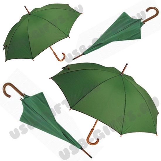 Зонт-трость зеленый с деревянной ручкой зеленые зонты с логотипом оптом