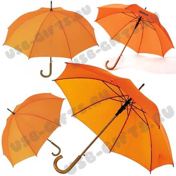 Оранжевый зонт-трость с деревянной ручкой оптом