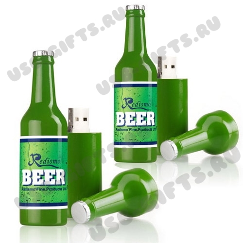 Флешки «Бутылка пива» оригинальные флэш накопители зеленые