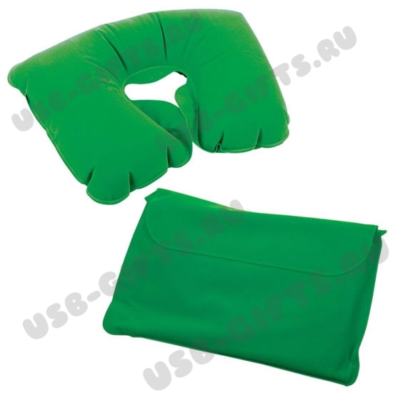 Подушка зеленая надувная в чехле под голову