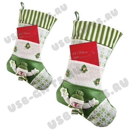 Носок для подарков зеленый с карманом зеленые новогодние носки