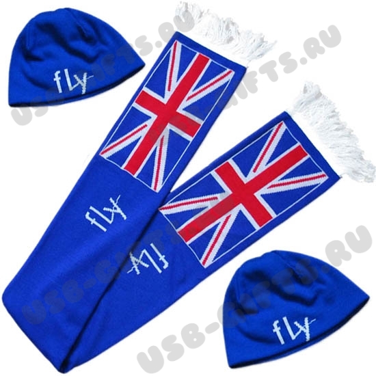Набор вязаный акрил: шарф шапка, синий вязаные наборы с нанесением логотипа 