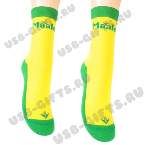 Носки хлопок с логотипом жаккард, желтый, зеленый