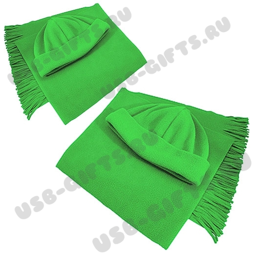 Набор флисовый: шапка, шарф,  комплект флис, зеленый