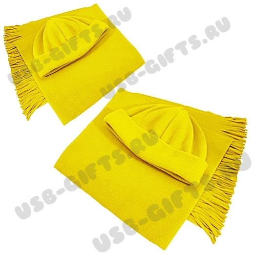 Комплект флисовый: шапка, шарф, набор флис желтый под логотип