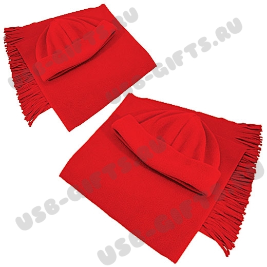Набор флисовый красный: шапка, шарф,  комплект флис
