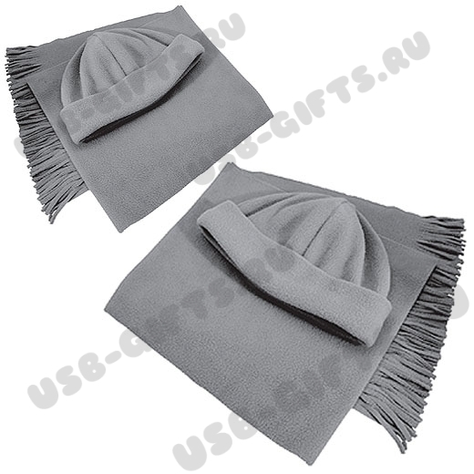 Комплект флисовый: шапка, шарф, набор флис серый