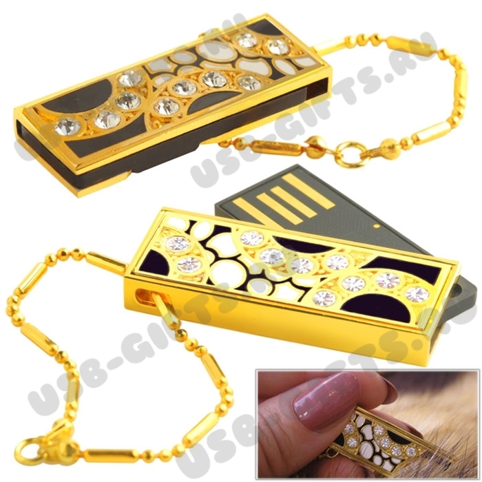 Имиджевые флешки Gold с кристаллами подарочные флеш диски