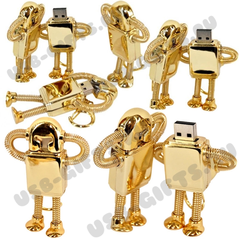 Стальные флешки «Робот» золото цены рекламные флэш карты