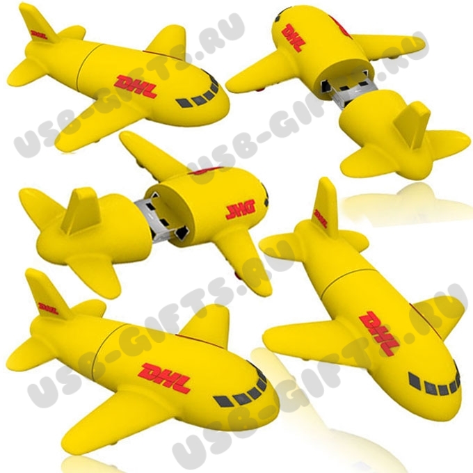 Желтые флешки «Самолет» под логотип usb флеш карты рекламные