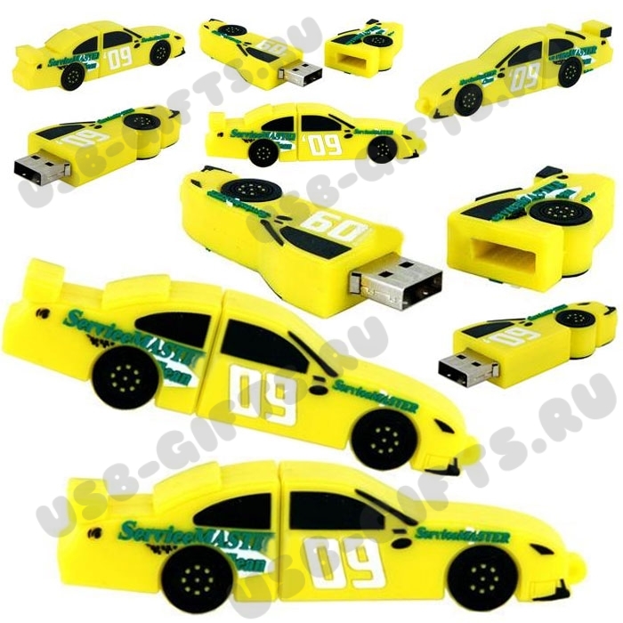 Флешки «Спортивный автомобиль» желтые флэш карты sport car рекламные