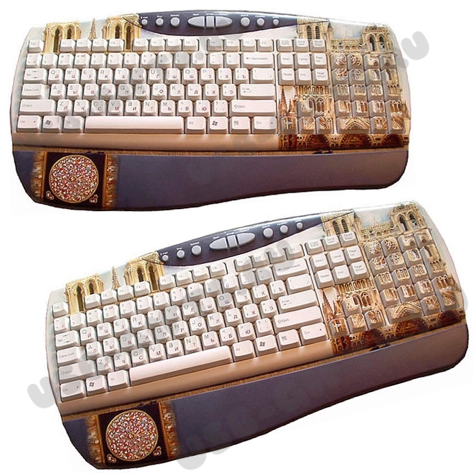 Бежевые компьютерные клавиатуры хохлома русские узоры на клавиатурах оптом