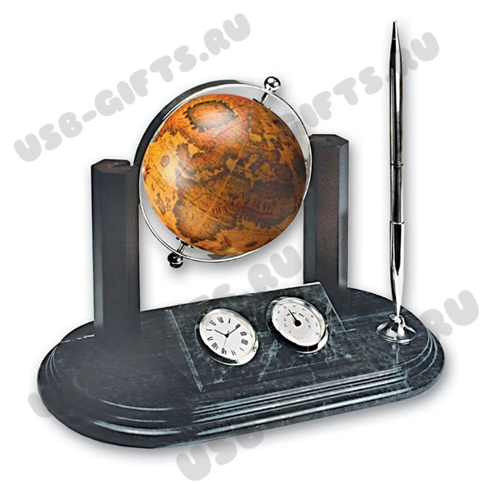 Подарочные наборы настольные глобусы с часами, термометром и ручкой