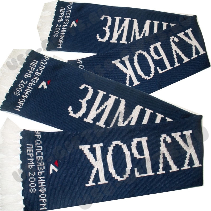 Вязаные шарфы с логотипом, акрил, синий с белым