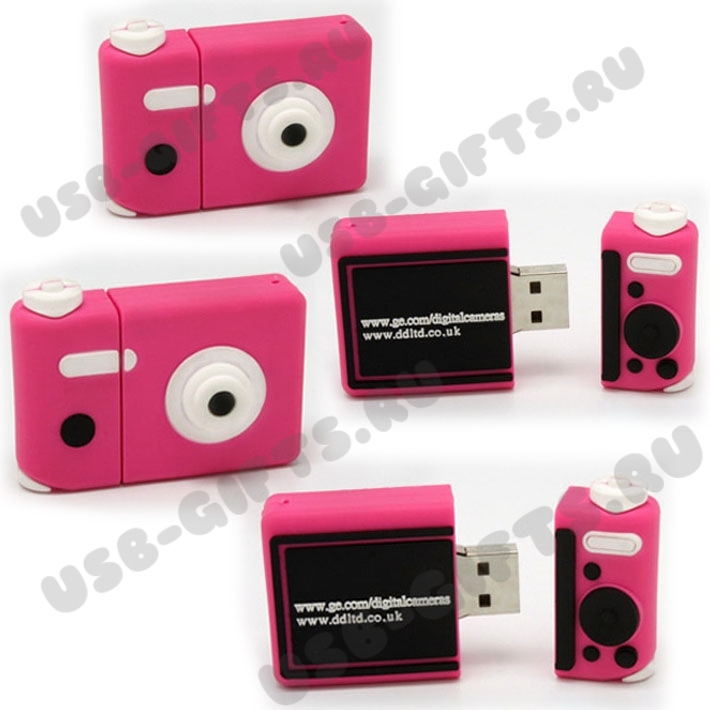Флешки «Фотоаппарат» розовые usb флэш карты с нанесением логотипа