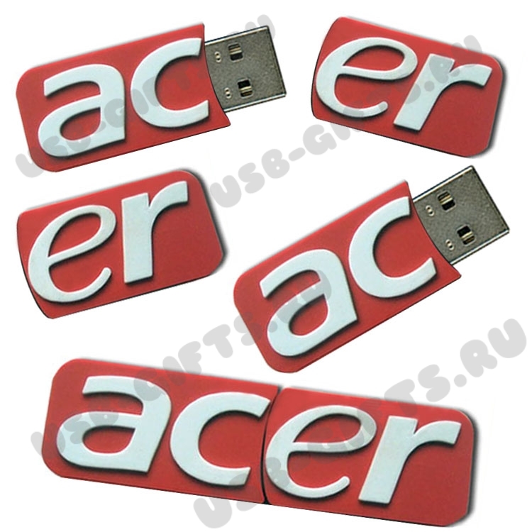 Красные флешки в форме логотипа «Acer» индивидуальные usb карты