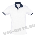 Рубашка поло бело-синие с нанесением логотипа оптом