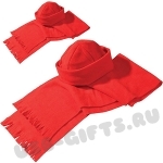 Флисовые красные наборы: шапка, шарф под логотип оптом