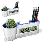 Подставка с часами для ручек и визиток термометром датой таймером кашпо для растения Японский сад